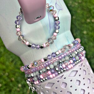 Pink and Purple Tulle Magnetic Cup Handle Charm Bracelet.  Tumbler Accessories. Listing is for one single item.