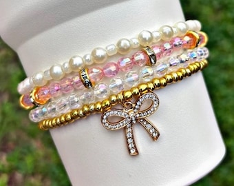 Gold Pink Pearl Cup Bracelets. Tumbler Boot Topper Cup Accessories.