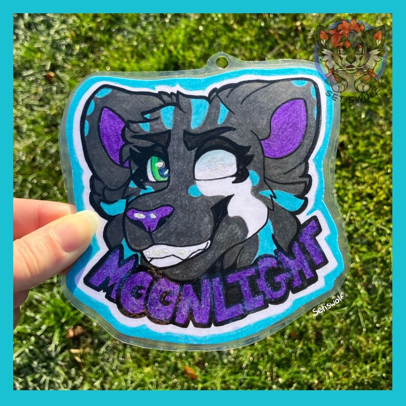 Traditionelles Fursuit-Abzeichen (Auftragsarbeit) / Individuelle Fursona-Figur (Wandkunst in Bleistift und Aquarell) Bild 14