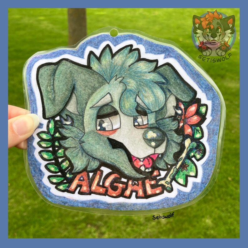 Traditionelles Fursuit-Abzeichen (Auftragsarbeit) / Individuelle Fursona-Figur (Wandkunst in Bleistift und Aquarell) Bild 15