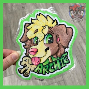 Traditionelles Fursuit-Abzeichen (Auftragsarbeit) / Individuelle Fursona-Figur (Wandkunst in Bleistift und Aquarell) Bild 5