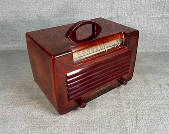 Rare 1942 General Electric Catalin Radio Model L-571.  Translucent Red with Swirls!  Restored and Working! FREE Shipping! Antique Radio