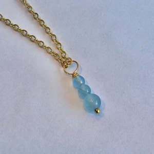 18K Gold Plated Necklace with Natural Pale Blue Jade Stone Pendant: Gift for Women Girl Friend