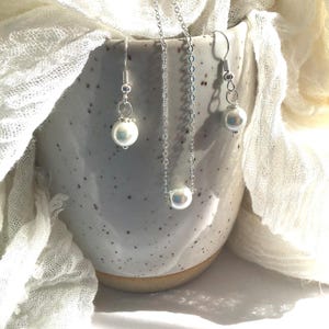 White Pearl Pendant Necklace and 925 Sterling Silver Earrings Jewelry Set: Elegant Gift for Women, Girls, Friends, Mother