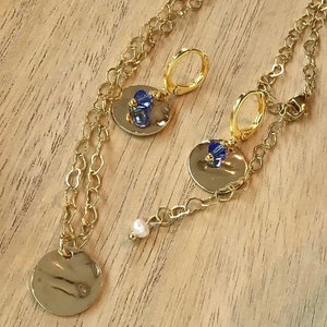 Jewelry set 18k gold plated earrings and blue round creole pendant necklace and choker necklace set for women