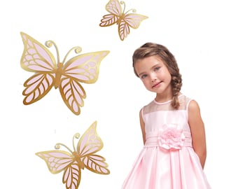 Gold and Light pink Pack of 3 different sizes paper butterflies for your party prop for a butterfly theme