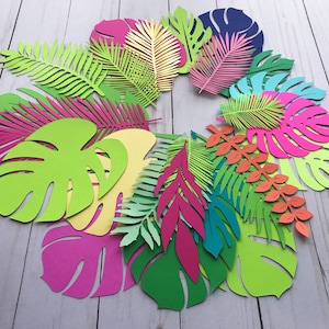 Tropical Paper leaves cut outs, Pack of 25 assorted leaves in 10 inches, beautiful set for your event