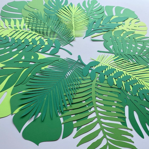 Tropical Paper leaves cut outs, Pack of 25 assorted leaves in 10 inches, beautiful set for your event