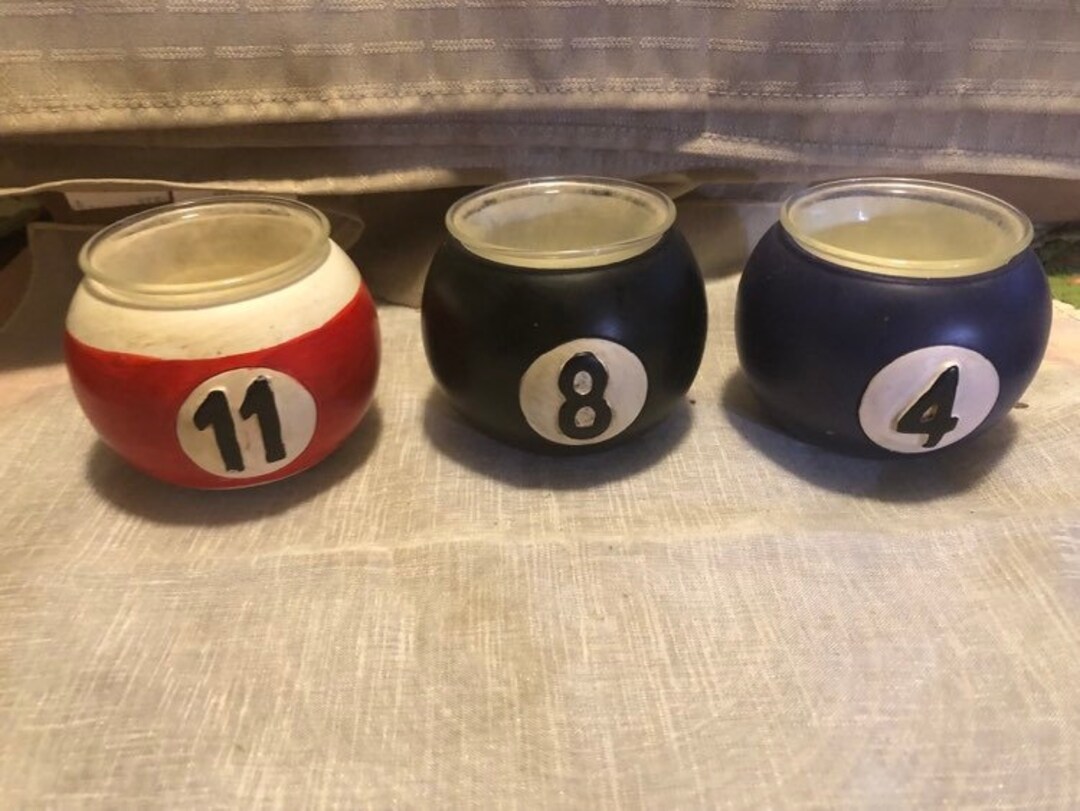 Set of Three Pool Ball Candle Holders Handpainted With Glass Etsy
