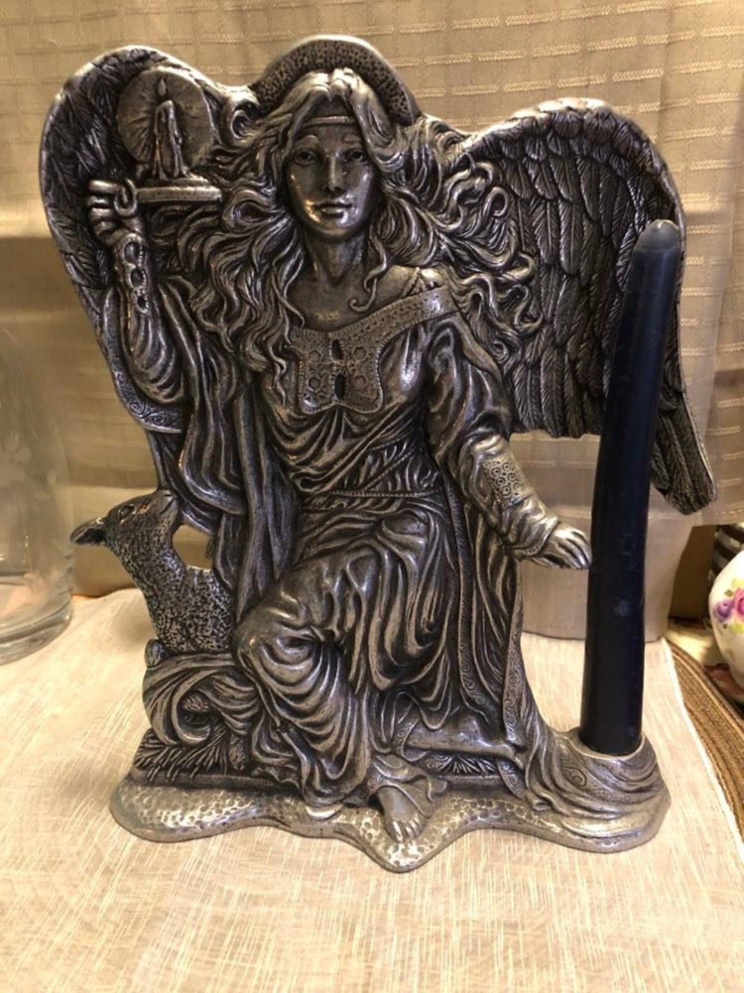 Carson Pewter Candle Holder Angel W Lamb Etsy