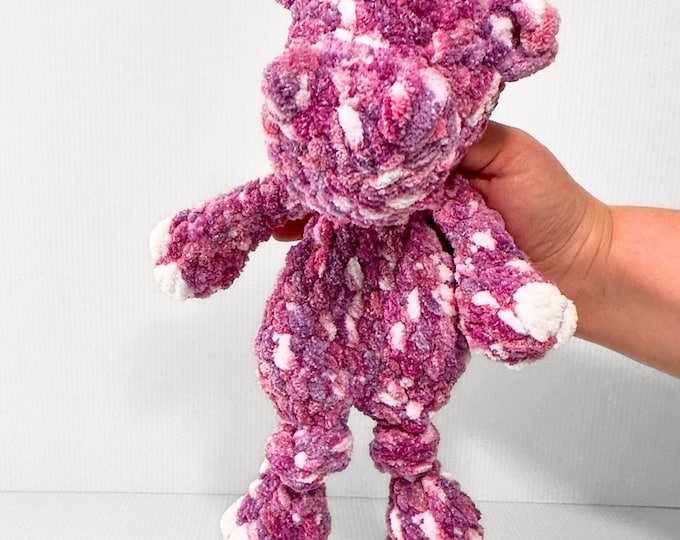 Handcrafted Crochet Knotted Hippo Lovey - Pink Multi-color/ Variegated - Perfect for Pink Animal Nursery or Baby Shower