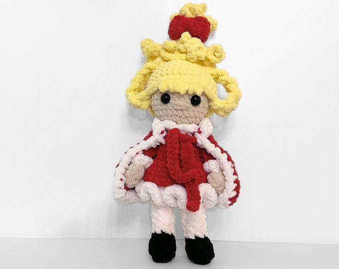 Handmade Crochet Cindy Lou Who Doll - Red Christmas Dress with Removable Cape Jacket - Great Gift for Kids 5-10
