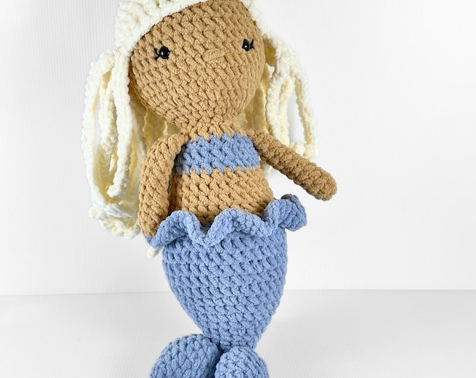 JUMBO Crochet Mermaid Stuffed Animal | Cute White Hair Mermaid Stuffie | Gift for kids | Gift for girls | Gift for boys | Kids room decor