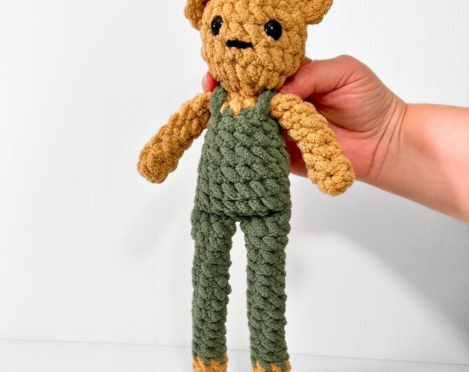Adorable Amigurumi Bear in Green Overalls, Crocheted with Love