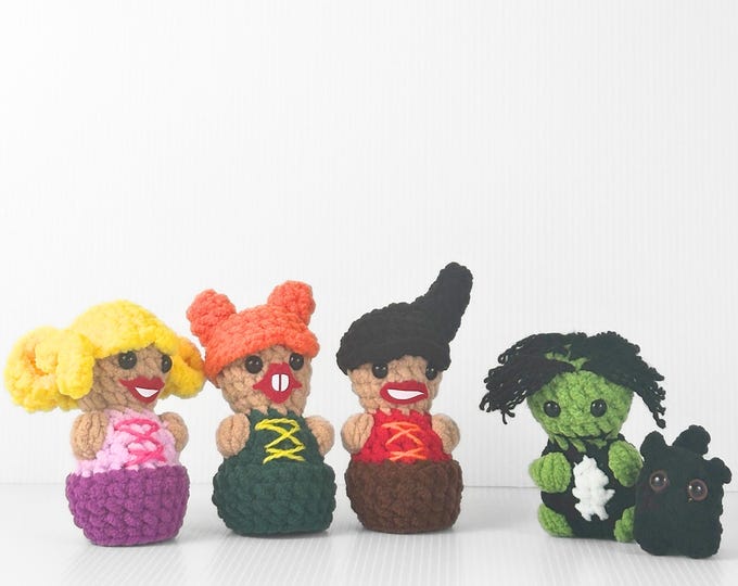 Hocus Pocus Crochet Keychains - Winifred, Sarah, Mary, Billy & Binx the Cat! - Perfect for Halloween Lovers