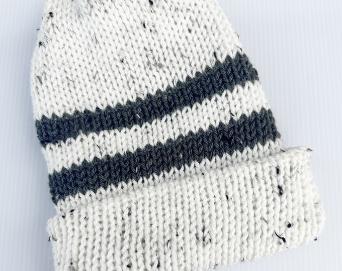 Neutral Vintage-Inspired Striped Knit Winter Hat - Stay Cozy while Showing Off Your Team Pride