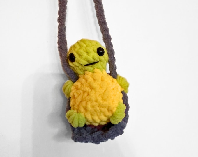 Handmade Crochet Mini Turtle Swing - Car Mirror Decoration or Desk Decor