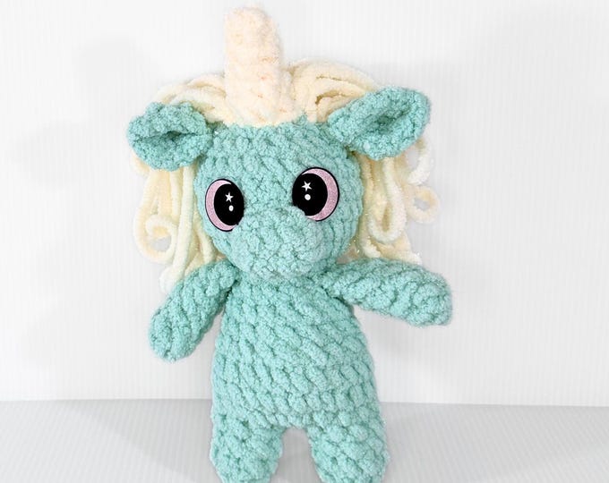 Glittery Teal and White Crochet Unicorn - Cute and Sparkly Gift for Unicorn Enthusiasts