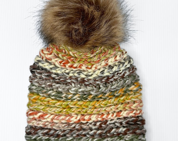 Stylish Crochet Beanie with Removable Faux Fur Pom - Acrylic/Wool Blend - Winterwear for Women - Machine Washable -Multiple Colors Available