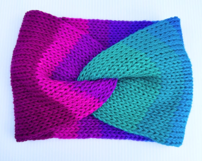 Bright Color Block Fashion Ear Warmer - Cozy Knit Adult Winter Headband for Cold Weather
