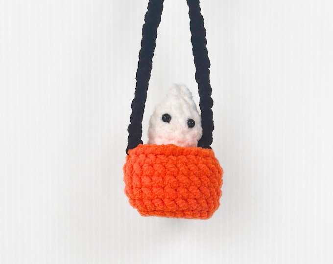 Crochet Fidget Popping Ghost in Pumpkin- a Halloween Dashboard Charm or Car Decor