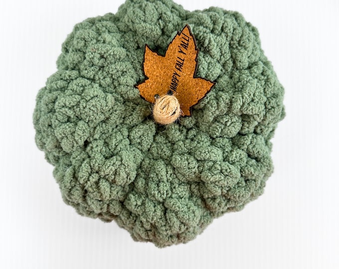 Crochet Pumpkin: Tweed Stem, Leather Leaf - Fall Home Decor