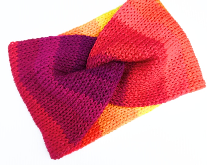 Bright Color Block Fashion Ear Warmer - Cozy Knit Adult Winter Headband for Cold Weather