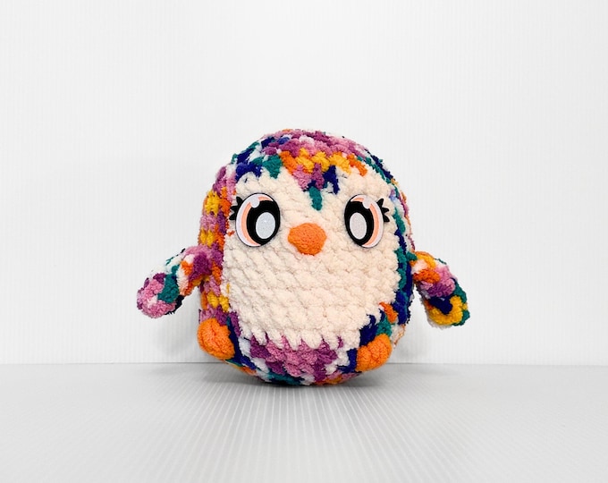 Colorful Crocheted Penguin Plush Toy with Big Sparkly Eyes - Unique Gift