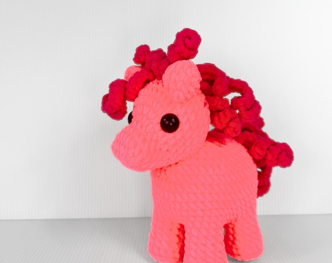 Handmade Crochet Pink Pony Plushie, a "Pink Pony Club" inspired Amigurumi for Chappell Roan Fans