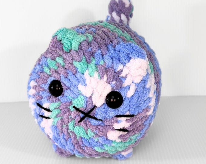 Crochet Chunky Blue Stumpy Cat Stuffed Animal - Perfect for Cat Lovers!