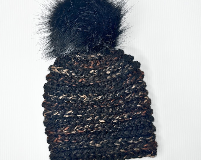 Crochet Beanie with Faux Fur Pom: Acrylic Wool Blend Winter Hat