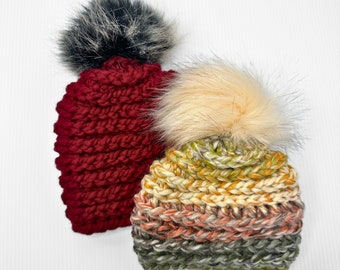 Crochet Newborn Beanie: Acrylic Wool Blend with Faux Fur Pom
