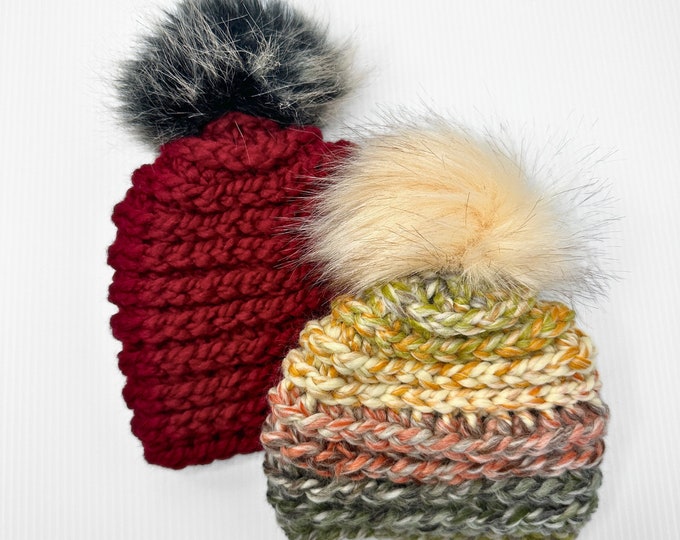 Adorable Crochet Newborn Beanie with Detachable Faux Fur Pom - Cozy Acrylic/Wool Blend Yarn - Multiple Colors - Machine Washable