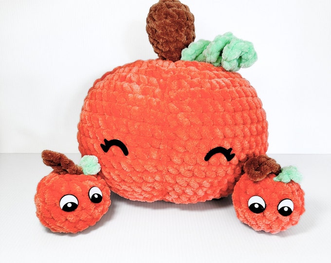 Adorable Set: Large Crochet Pumpkin with 2 Nesting Crochet Pumpkin Babies