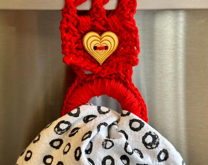 Handmade Crochet Towel Ring: Cotton Kitchen Decor with Button