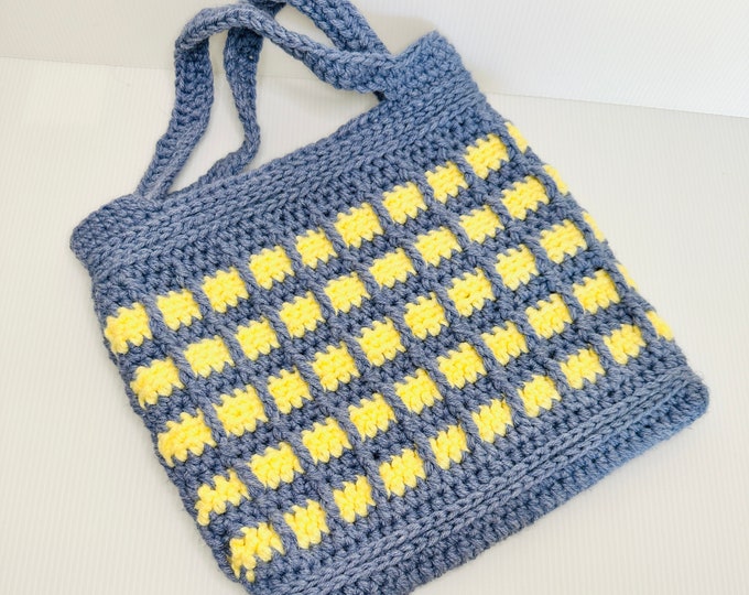 Handmade Crochet Market Tote Bag: Medium Acrylic Laptop Bag