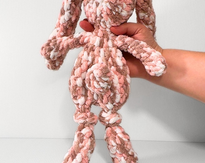 Soft Knotted Bunny Lovey in Pink and White Variegated Yarn - Perfect for Baby Showers