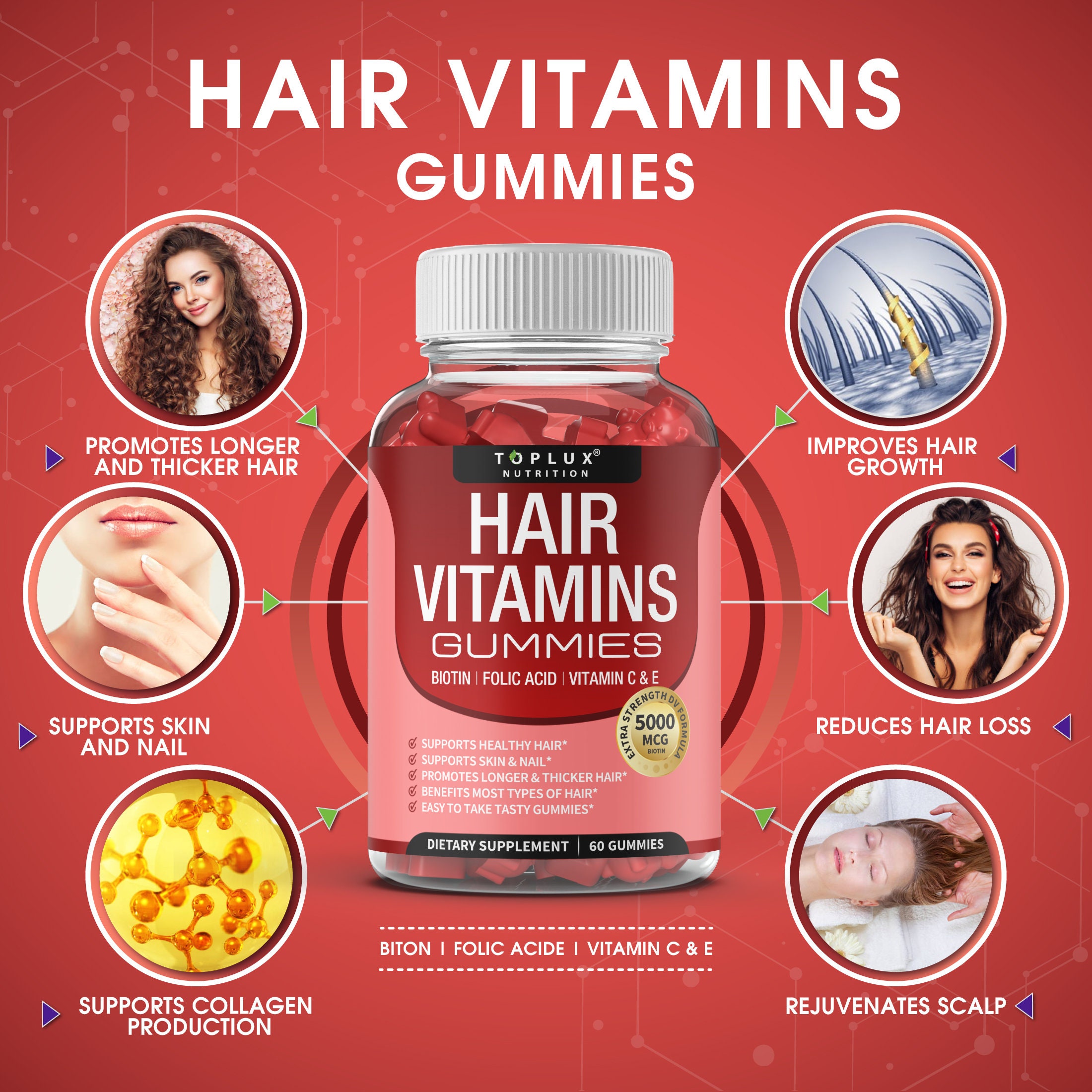 Hair Vitamin Gummies for Natural Hair Growth Support 5000 Mcg Biotin Etsy