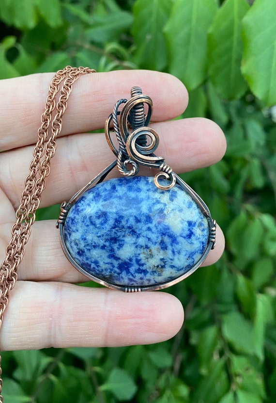 Blue Spot Jade Pendant Necklace, Oxidized Copper, Hand Polished Aged Patina, Statement Pendant, Metaphysical, Spiritual, Healing and Peace