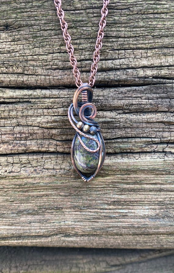 Beautiful Dragon Bloodstone Necklace, Hand Wrapped Solid Copper, Oxidized Hand Polished, Antique Patina, Root Chakra, Matching Copper Chain!
