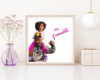 Portrait personnalisable famille réaliste, effet "patch de couleurs"