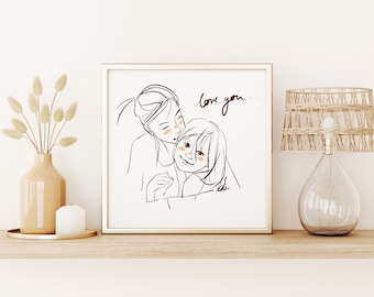 Portait famille, couple, personnalisé simple et minimaliste, numérique