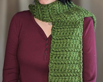 Chunky Wool Blend Crochet Winter Scarf - Kale Green Fleck - Etsy