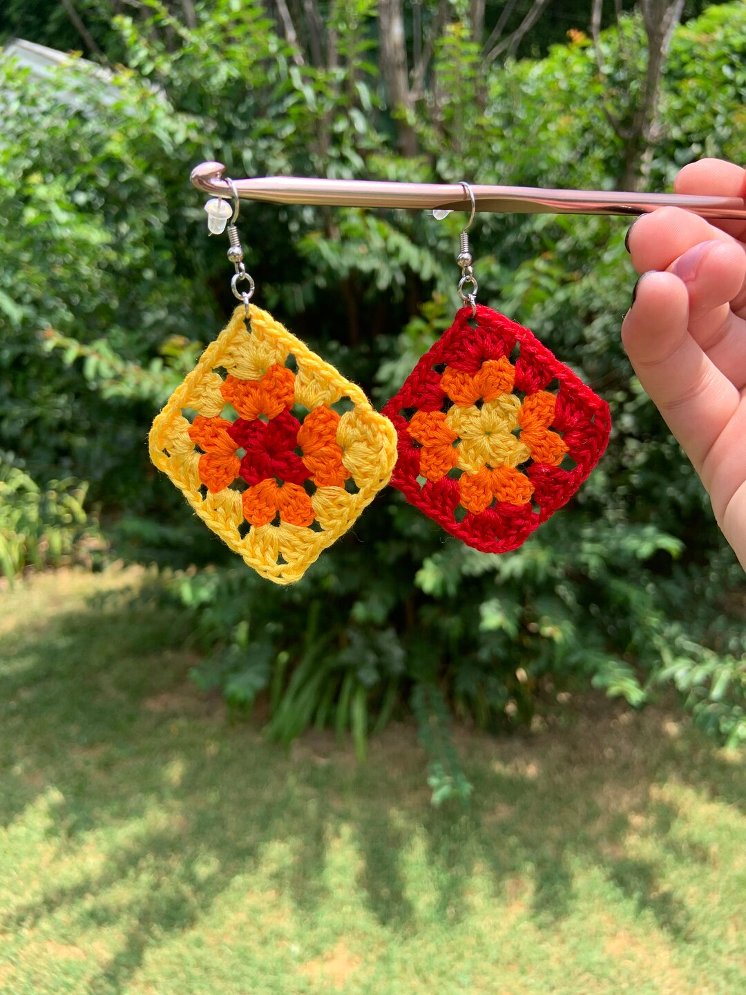 Granny Square Earrings Crochet Earrings Handmade Jewelry Etsy