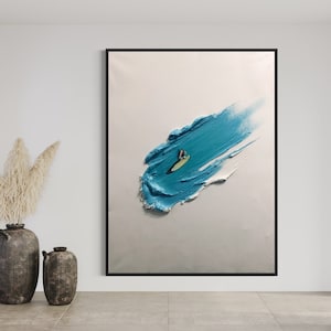Minimalism Beach Surfing Wall Art Original Waves Vertical Abstract Extra Large Acrylic Painting Hand Painted Thick Texture Modern Wall Art