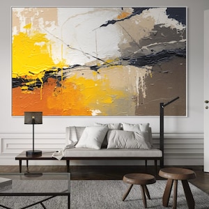 Yellow Brown Abstract Oil Painting Oversized Thick Textured Art Modern Personalized Acrylic Artwork Extra Large Canvas Wall Decor for Home