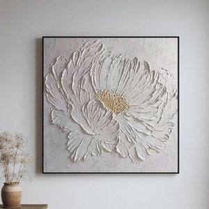 Fiore bianco acrilico pittura contemporanea originale astratto extra large coltello tavolozza dipinto dipinto a mano trama spessa arte moderna della parete