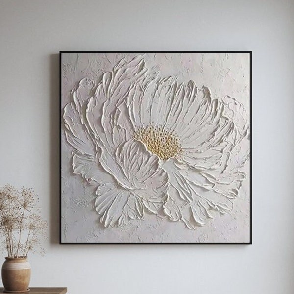 Weiße Blume Acryl zeitgenössische Malerei Original Abstrakte Extra Große Messer Palette Malerei Handgemalte Dicke Textur Moderne Wandkunst