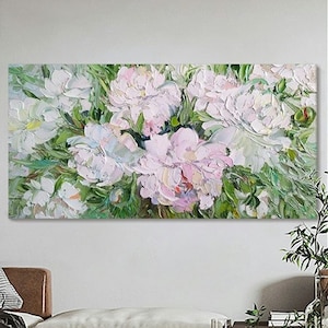 Landscape Flowers Painting, Thick Texture  Original Bloom Art, Hand Painted palette knife Painting Floral Art  Large Painting Wall Art