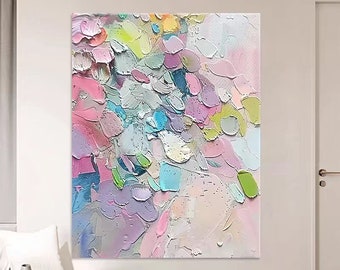 Colorful Abstract Style Petal Painting, Original Hand-Painted Artwork, Vibrant Wall Decor, Thick Textured Palette Knife Painting, Wall Art